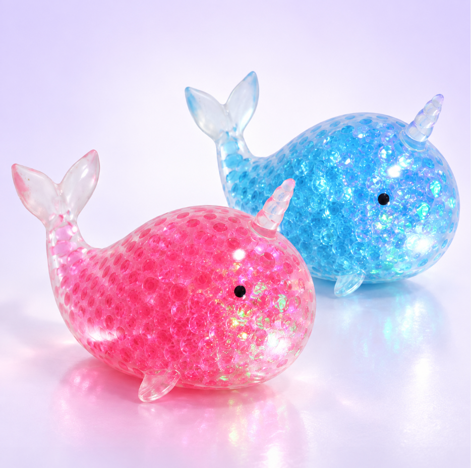Pink or Blue Narwhal Orbeez Squishy – Bead-Filled Sensory Stress Toy