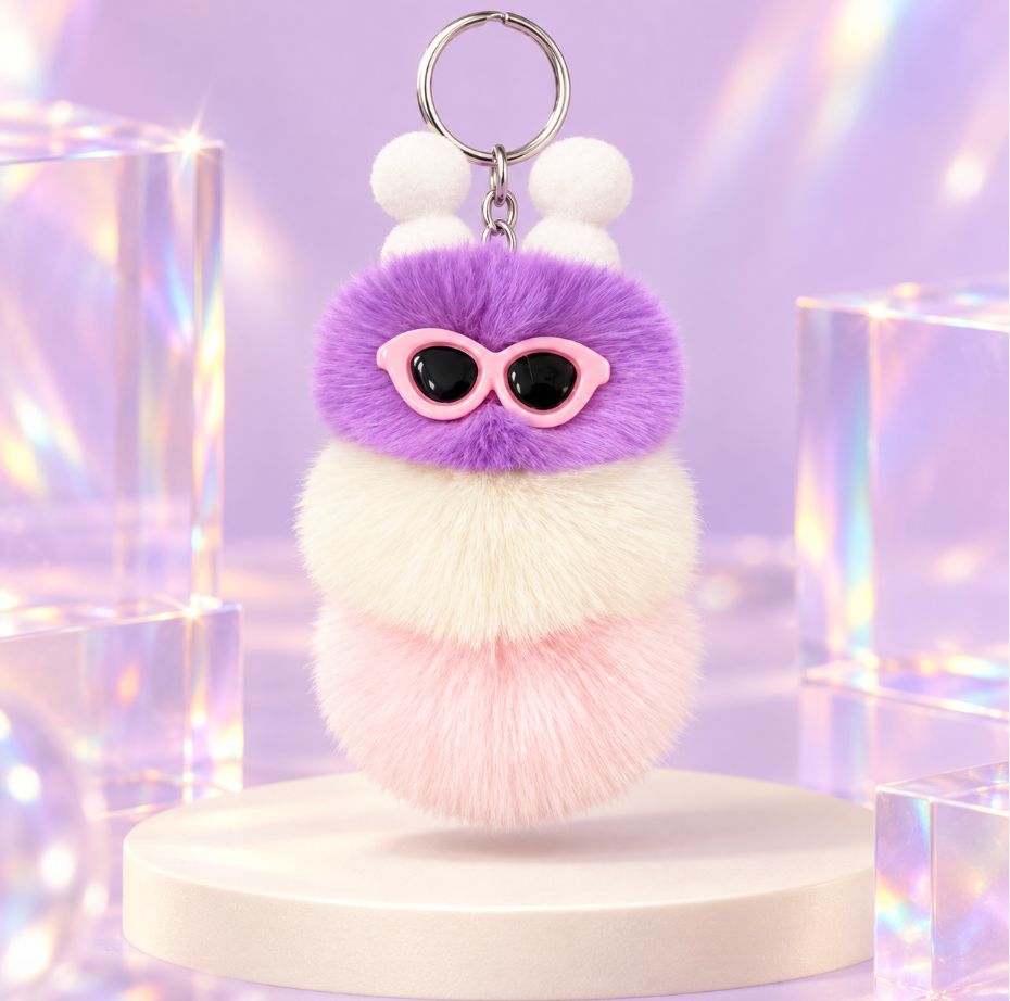 Fluffy Caterpillar Bag Charm Keychain – Colorful Fuzzy Purse and Backpack Accessory