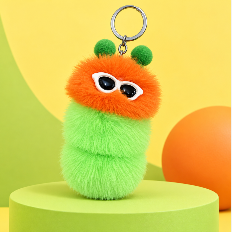 Fluffy Caterpillar Bag Charm Keychain – Colorful Fuzzy Purse and Backpack Accessory