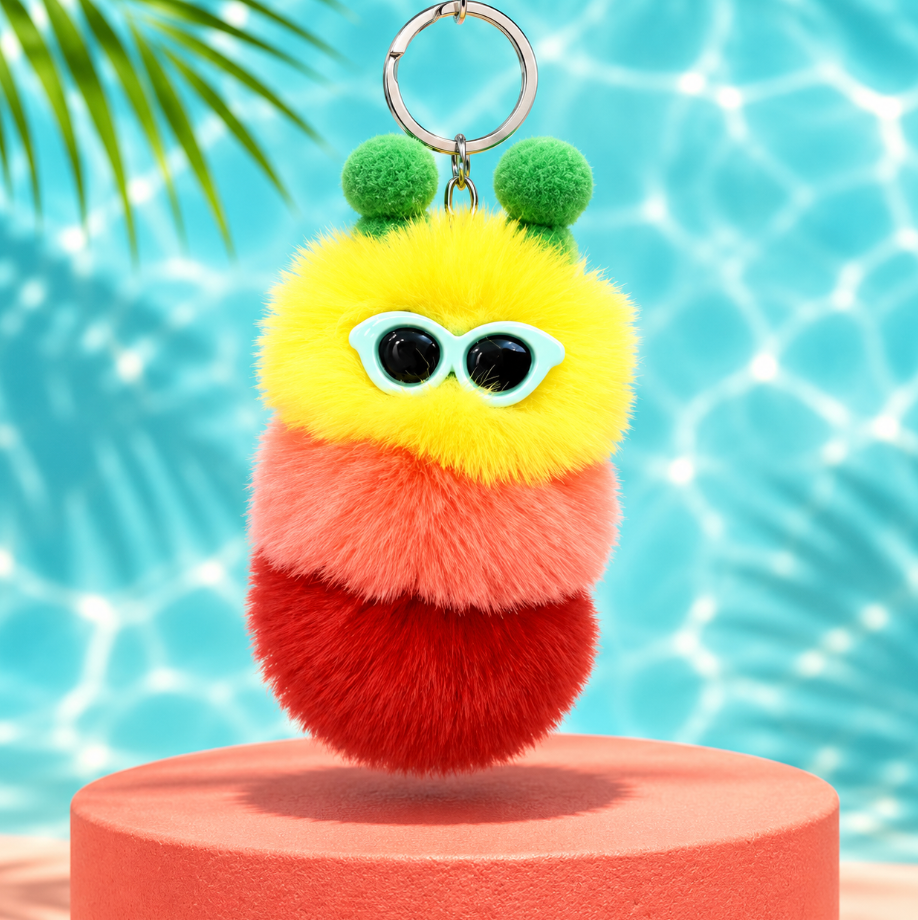 Fluffy Caterpillar Bag Charm Keychain – Colorful Fuzzy Purse and Backpack Accessory