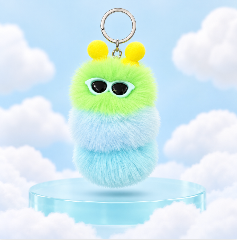 Fluffy Caterpillar Bag Charm Keychain – Colorful Fuzzy Purse and Backpack Accessory