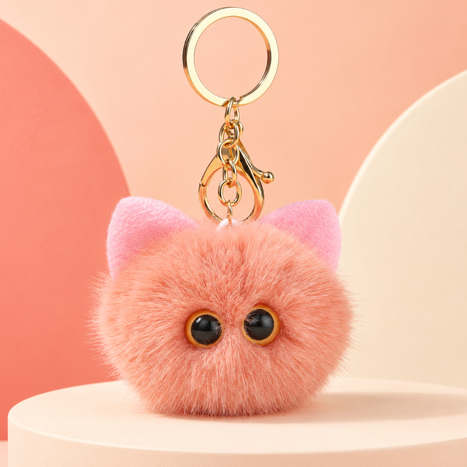 Fluffy Cat Bag Charm Keychain – Soft Fuzzy Kitty Purse and Backpack Accessory
