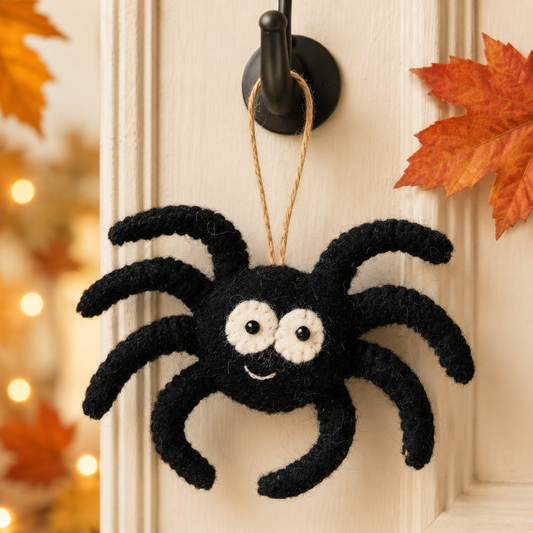 Cute Black Felt Spider Hanging Ornament – Whimsical Halloween Decoration