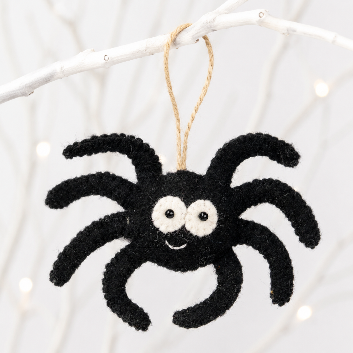 Cute Black Felt Spider Hanging Ornament – Whimsical Halloween Decoration