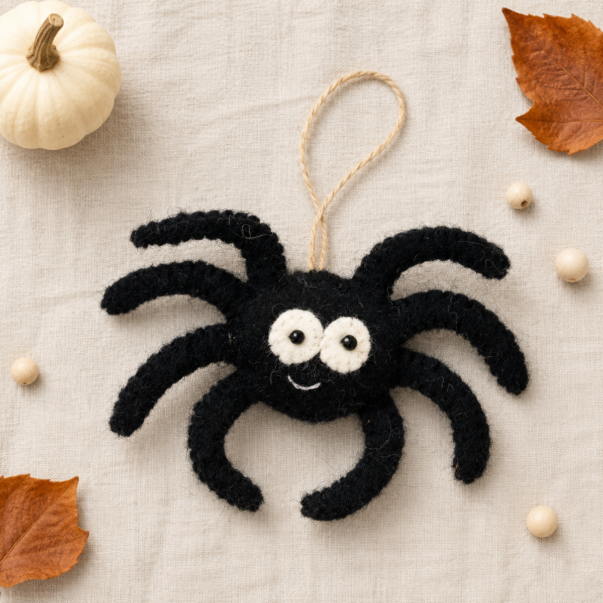 Cute Black Felt Spider Hanging Ornament – Whimsical Halloween Decoration