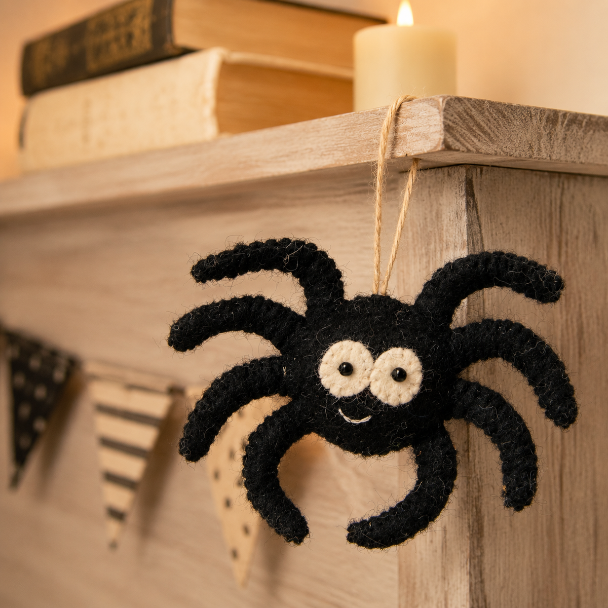 Cute Black Felt Spider Hanging Ornament – Whimsical Halloween Decoration