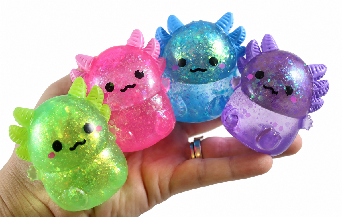 Mystery Glitter Axolotl Sugar Ball Squishy, Collectible Squishies, Squeeze Stress Balls, Ages 12+ Stress Reliever Toy, Squish Balls, Axolotl Shape