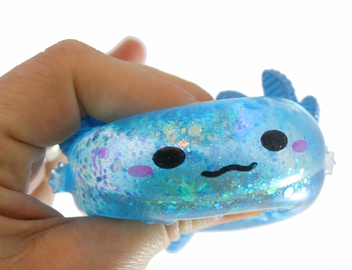 Mystery Glitter Axolotl Sugar Ball Squishy, Collectible Squishies, Squeeze Stress Balls, Ages 12+ Stress Reliever Toy, Squish Balls, Axolotl Shape