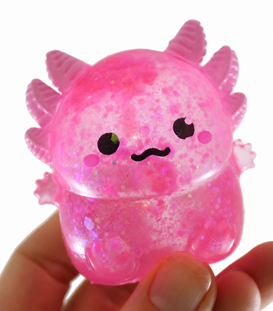 Mystery Glitter Axolotl Sugar Ball Squishy, Collectible Squishies, Squeeze Stress Balls, Ages 12+ Stress Reliever Toy, Squish Balls, Axolotl Shape