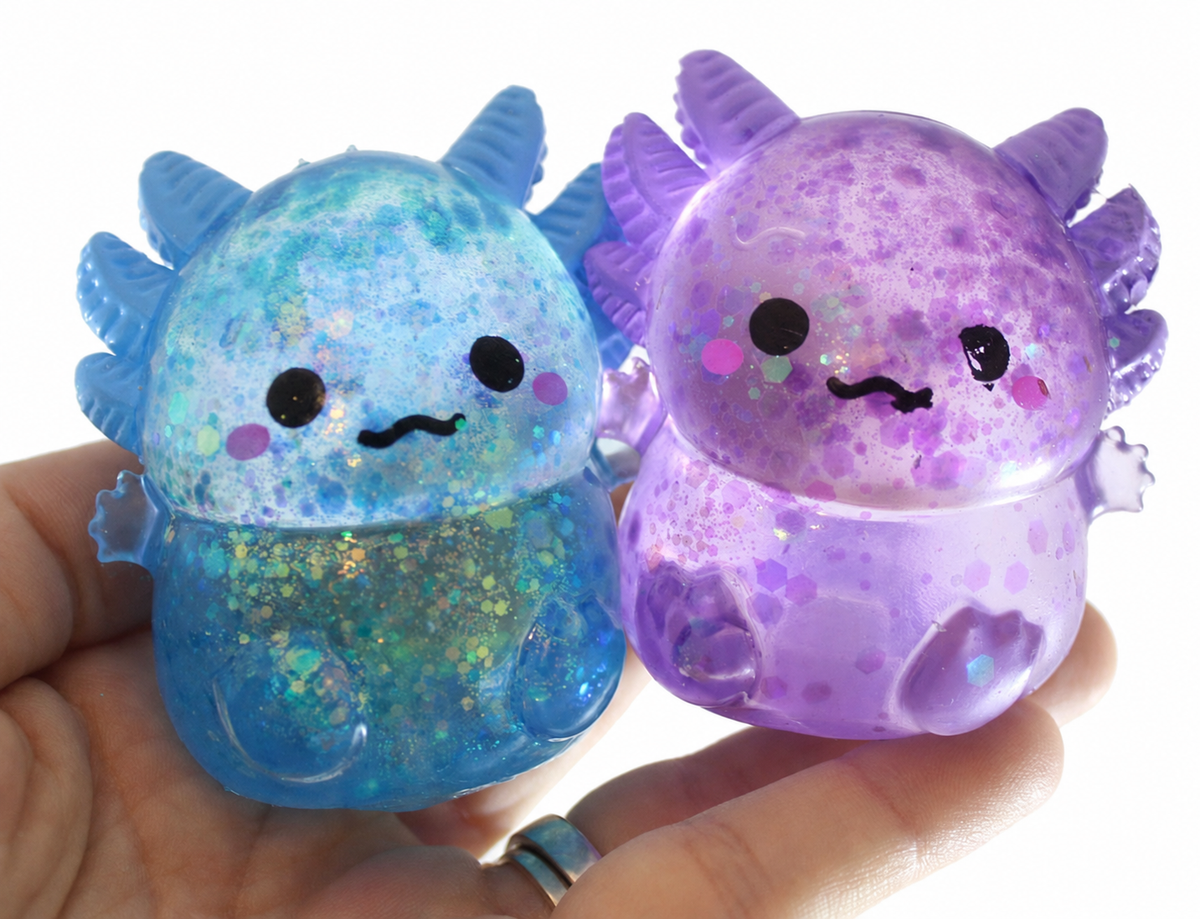 Mystery Glitter Axolotl Sugar Ball Squishy, Collectible Squishies, Squeeze Stress Balls, Ages 12+ Stress Reliever Toy, Squish Balls, Axolotl Shape