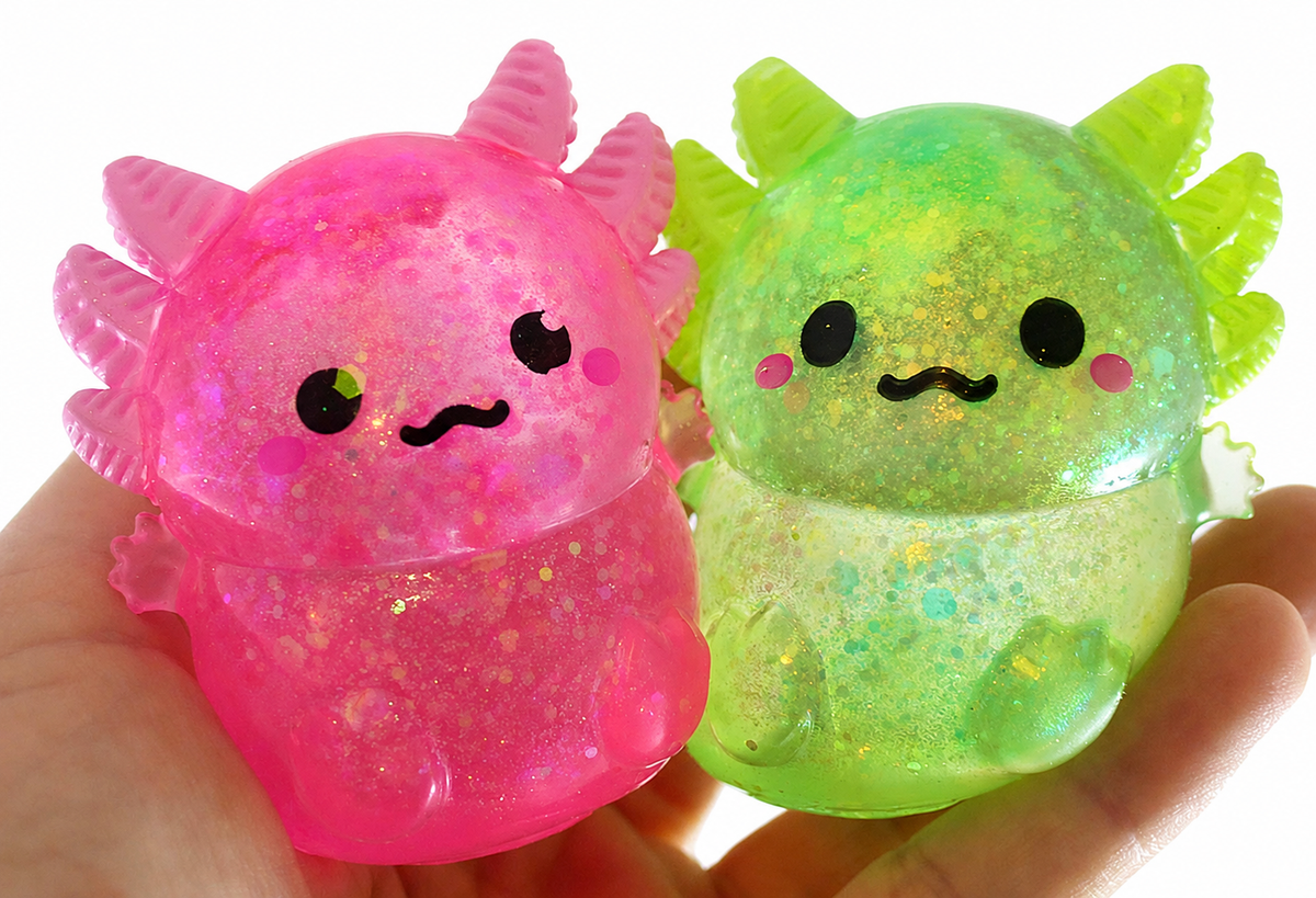 Mystery Glitter Axolotl Sugar Ball Squishy, Collectible Squishies, Squeeze Stress Balls, Ages 12+ Stress Reliever Toy, Squish Balls, Axolotl Shape