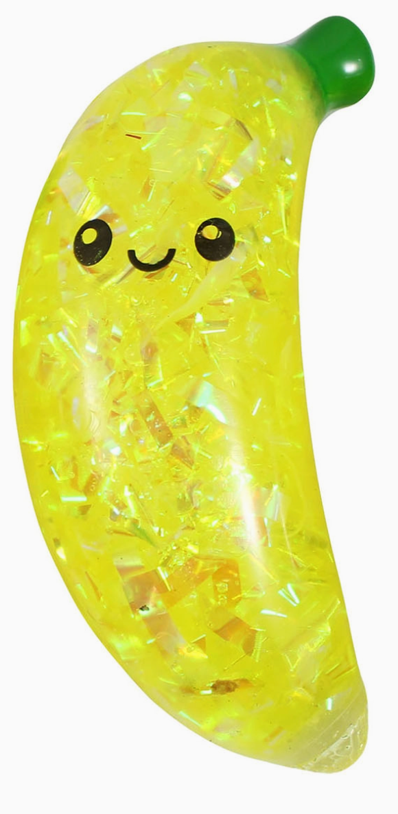 Kawaii Banana Orbeez Squishy Toy - Non-Toxic, Smiling Face, Glitter Flakes, Squeezable Sensory Toy for 4+ Years Unisex Kids, Stress Relief Desk Companion, Party Favor, Fidget Toys, Kawaii Look