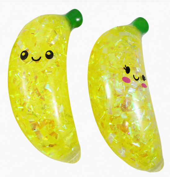 Kawaii Banana Orbeez Squishy Toy - Non-Toxic, Smiling Face, Glitter Flakes, Squeezable Sensory Toy for 4+ Years Unisex Kids, Stress Relief Desk Companion, Party Favor, Fidget Toys, Kawaii Look