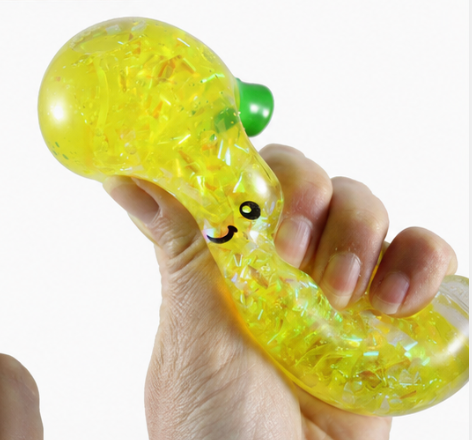 Kawaii Banana Orbeez Squishy Toy - Non-Toxic, Smiling Face, Glitter Flakes, Squeezable Sensory Toy for 4+ Years Unisex Kids, Stress Relief Desk Companion, Party Favor, Fidget Toys, Kawaii Look