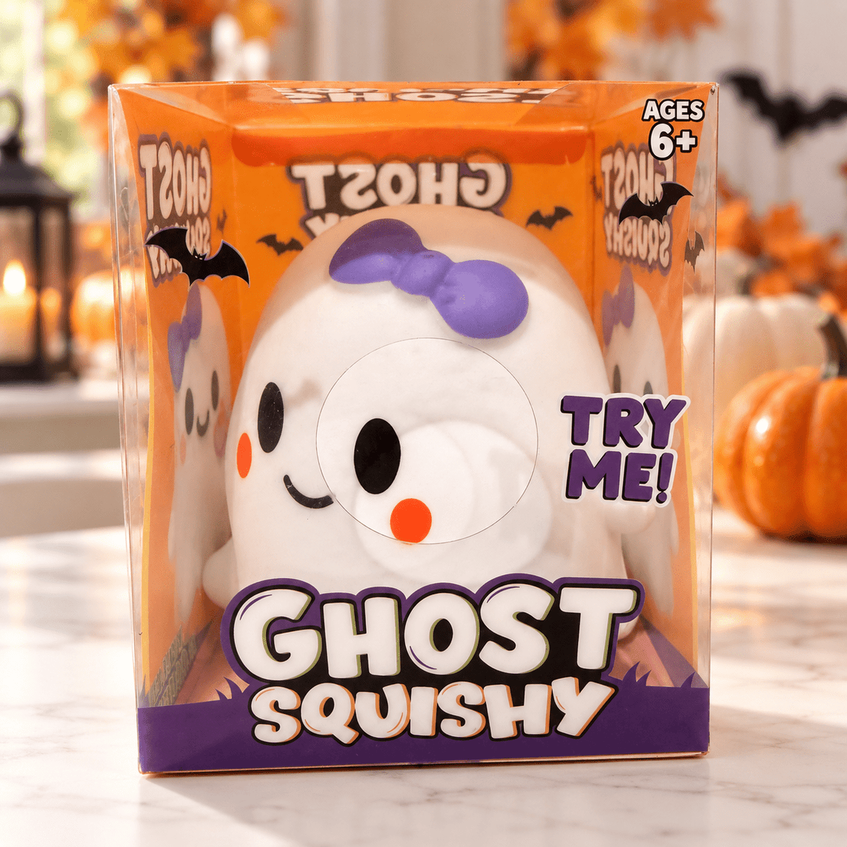 Crazy Fun Ghost Squishy with Purple Bow – Halloween Squeeze Toy - Hiitzchrissy's Eclectic Fun Finds