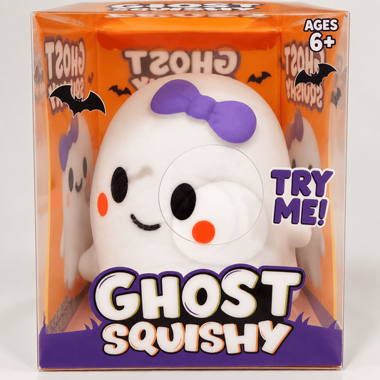 Crazy Fun Ghost Squishy with Purple Bow – Halloween Squeeze Toy - Hiitzchrissy's Eclectic Fun Finds