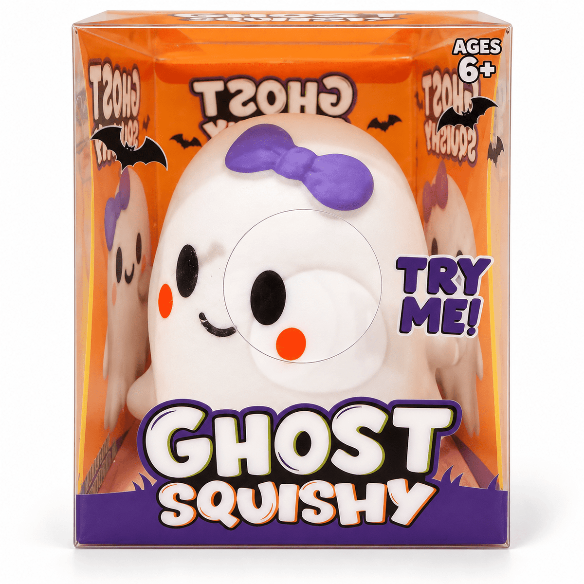 Crazy Fun Ghost Squishy with Purple Bow – Halloween Squeeze Toy - Hiitzchrissy's Eclectic Fun Finds