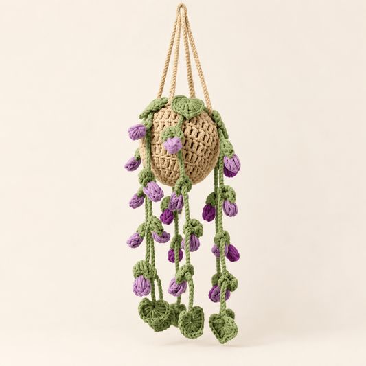 Crochet Hanging Plant Décor – Handmade Floral Vine Basket - Hiitzchrissy's Eclectic Fun Finds