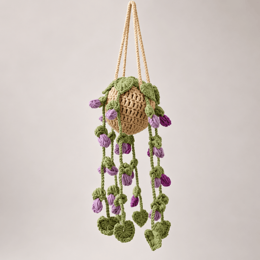 Crochet Hanging Plant Décor – Handmade Floral Vine Basket - Hiitzchrissy's Eclectic Fun Finds