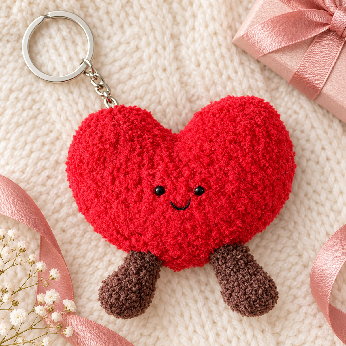 Kawaii Heart Plush Keychain – Cute Red Heart Charm