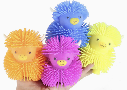 Highland Cow Stretchy Farm Animal Puffer Ball - Random Color, Soft Squishy Sensory Fidget Stress Relief Toy