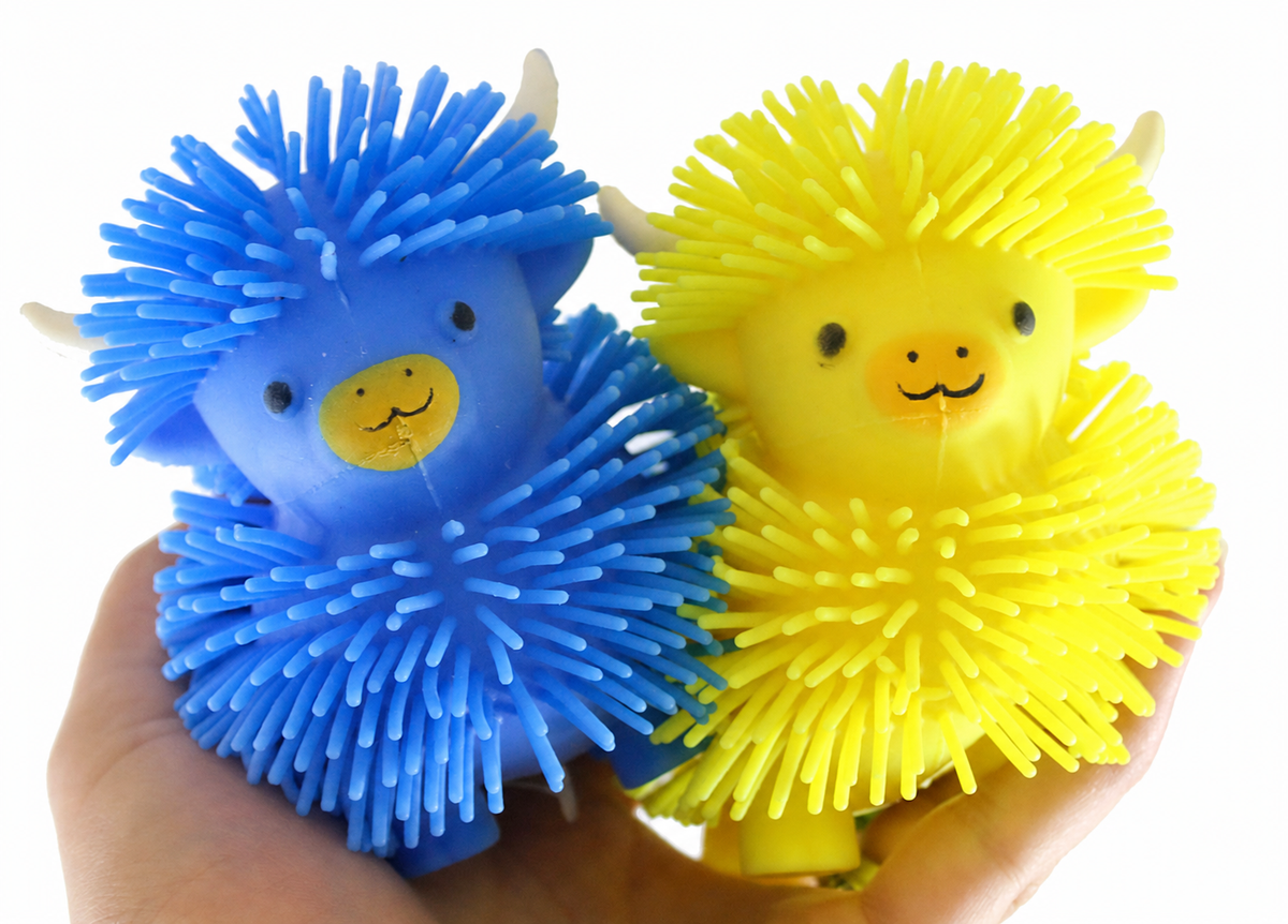 Highland Cow Stretchy Farm Animal Puffer Ball - Random Color, Soft Squishy Sensory Fidget Stress Relief Toy