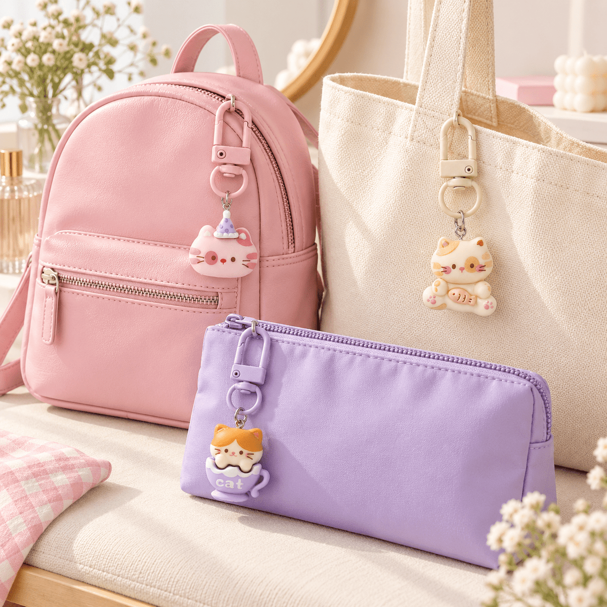 Kawaii Cat Bag Charm Keychain - Hiitzchrissy's Eclectic Fun Finds