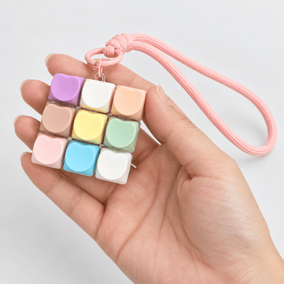 Pastel Heart Keyboard Keychain with Pink Wrist Strap – Mini Fidget Bag Charm - Hiitzchrissy's Eclectic Fun Finds