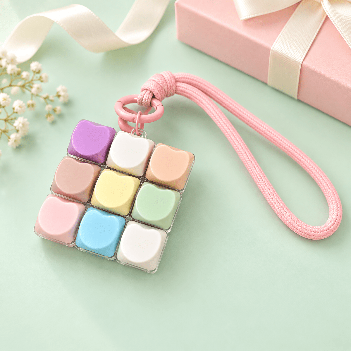 Pastel Heart Keyboard Keychain with Pink Wrist Strap – Mini Fidget Bag Charm - Hiitzchrissy's Eclectic Fun Finds