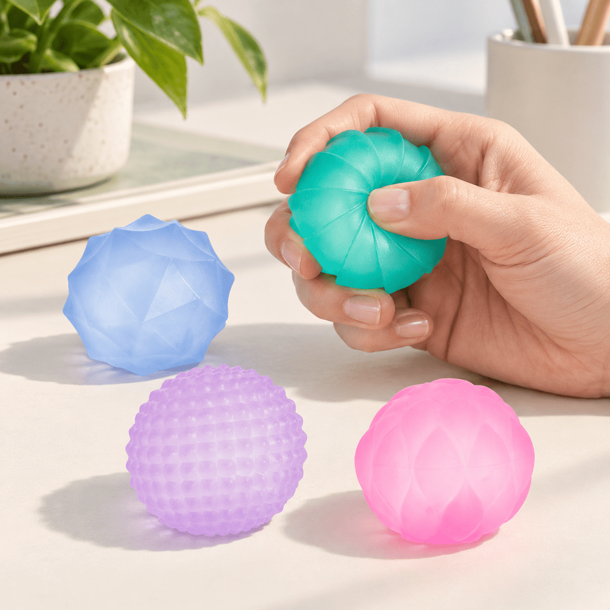 SPEKS Gump Mini Surface Stress Balls – 4-Pack Textured Memory Gel Fidget Set - Hiitzchrissy's Eclectic Fun Finds